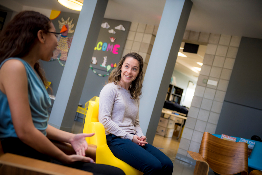 Two people at the Career Center